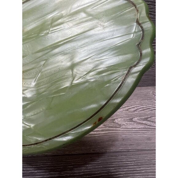 Celluloid Vanity Hand Mirror Green Art Deco Marble Look Embossed Vintage 12.5” - Picture 4 of 9